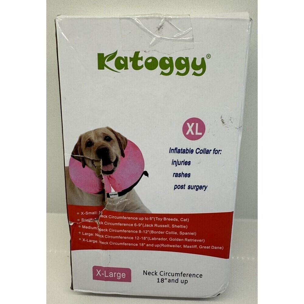 dog Katoggy inflatable collar for injuries, post surgery size  XL 18"+  pink
